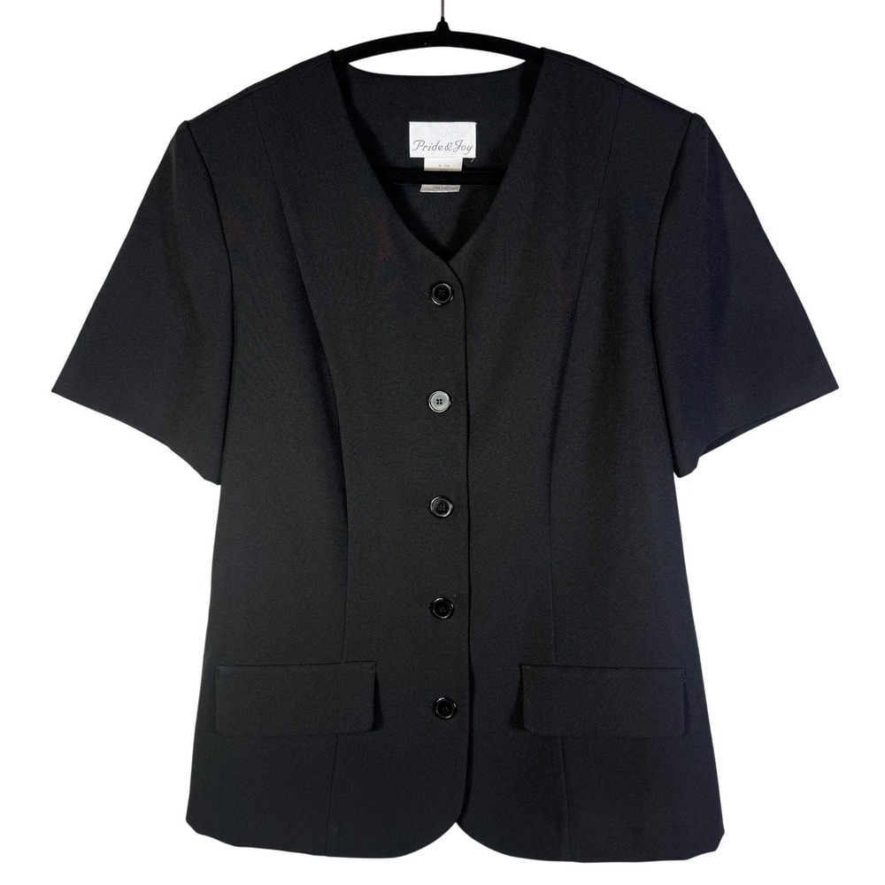 Vintage Pride & Joy Womens Black Short Sleeve Button Front Blouse Size 16